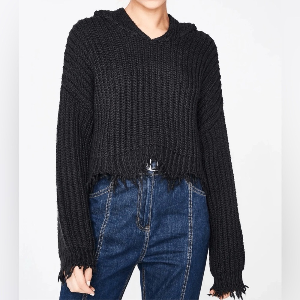 NWT Y2K Wildfox Marley Hoodie Cropped Distressed Sweater | Size L | 100% Cotton